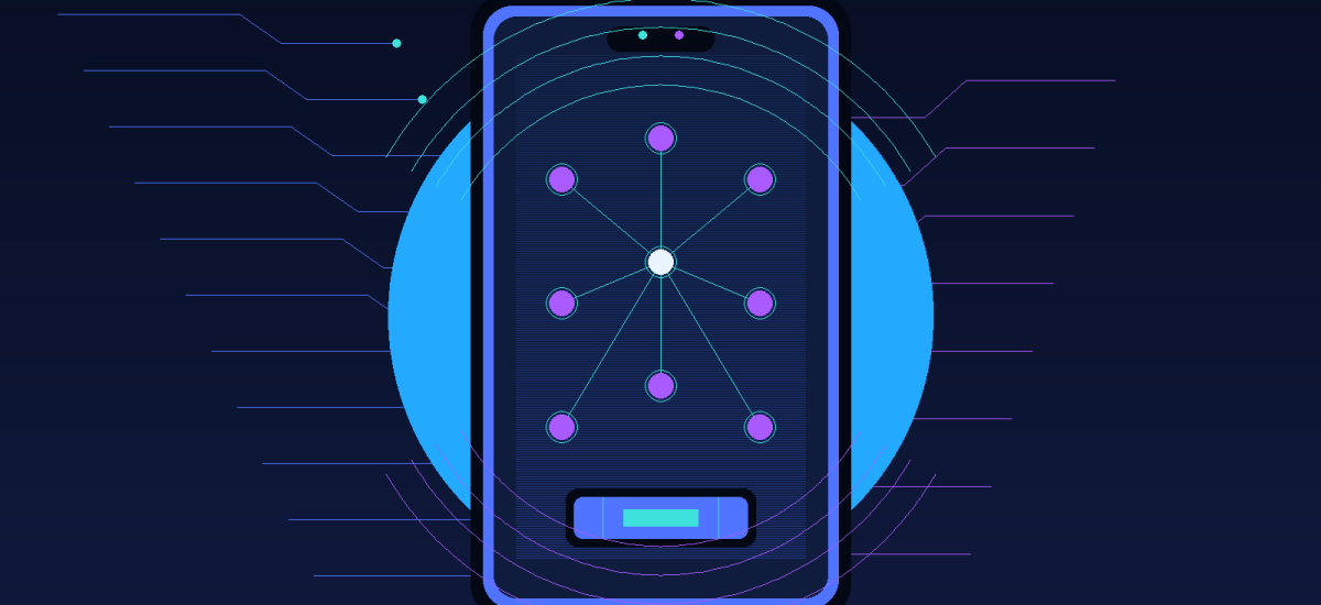 Original illustration of a smartphone with a glowing neural network and processor chip